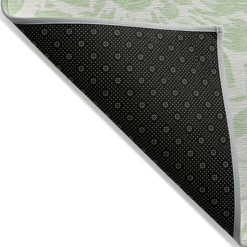 10' X 14' Mint Green and Ivory Floral Washable Non Skid Indoor Outdoor Area Rug