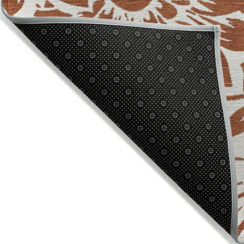 8' X 10' Rust and Ivory Floral Washable Non Skid Indoor Outdoor Area Rug