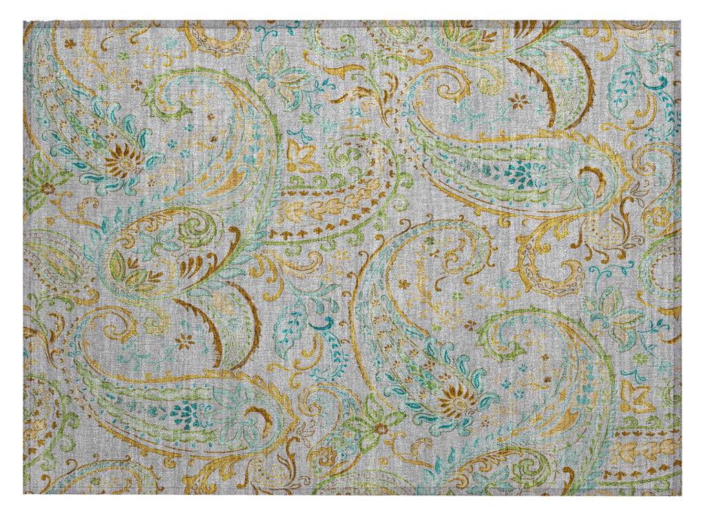 2' X 3' Gray and Gold Paisley Washable Non Skid Indoor Outdoor Area Rug