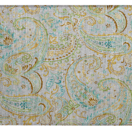 2' X 3' Gray and Gold Paisley Washable Non Skid Indoor Outdoor Area Rug