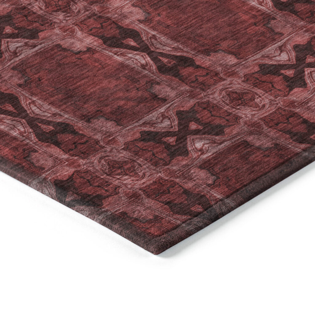 5' X 8' Burgundy and Black Floral Medallion Washable Non Skid Indoor Outdoor Area Rug