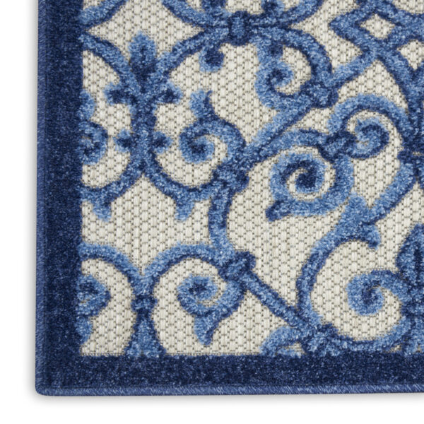 2' X 8' Blue And Gray Floral Indoor Outdoor Area Rug