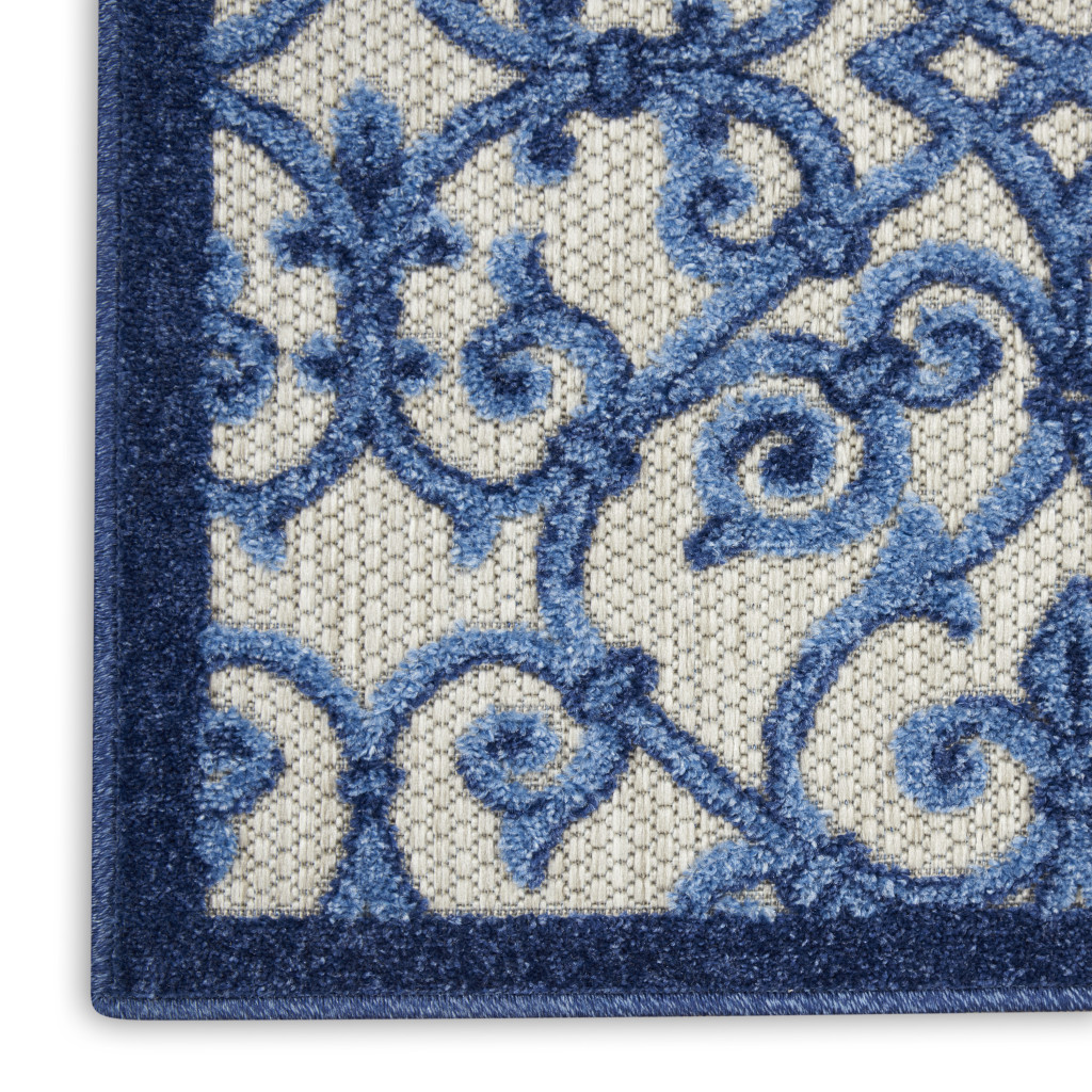 2' X 8' Blue And Gray Floral Indoor Outdoor Area Rug