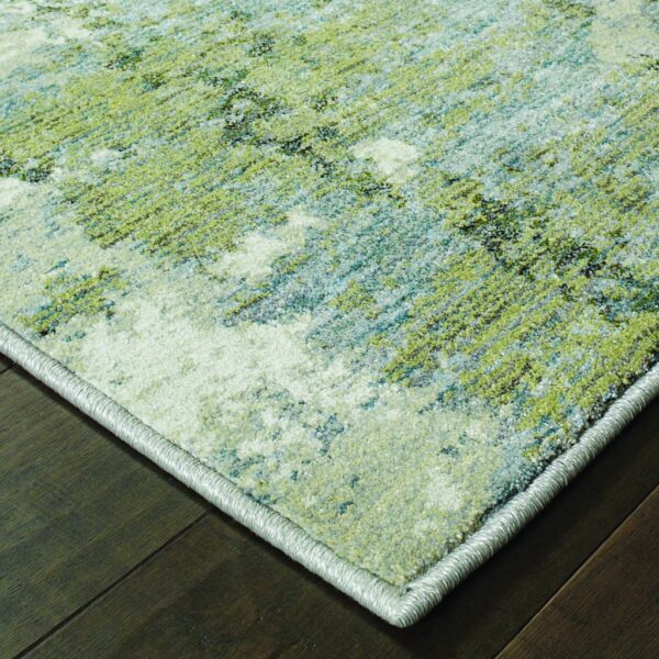 8’ Round Blue And Sage Distressed Waves Indoor Area Rug