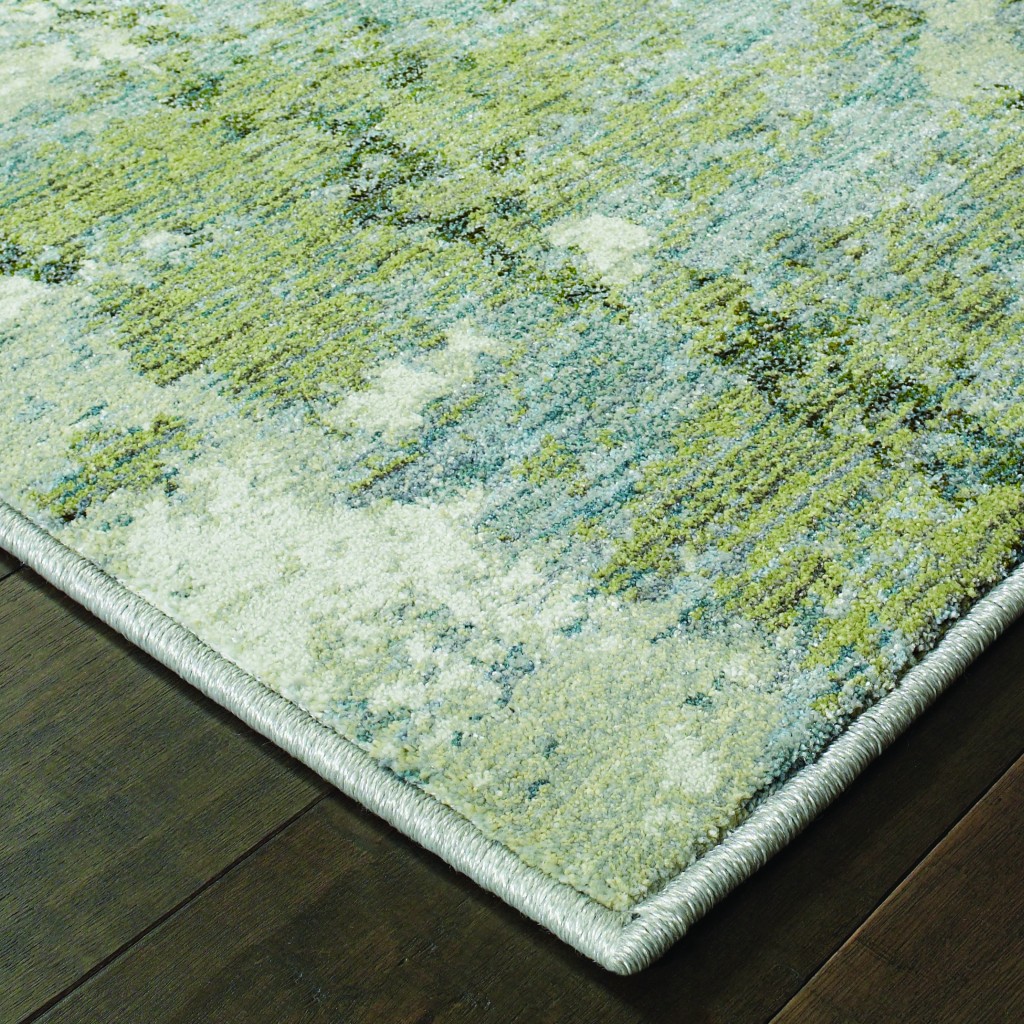 8’ Round Blue And Sage Distressed Waves Indoor Area Rug