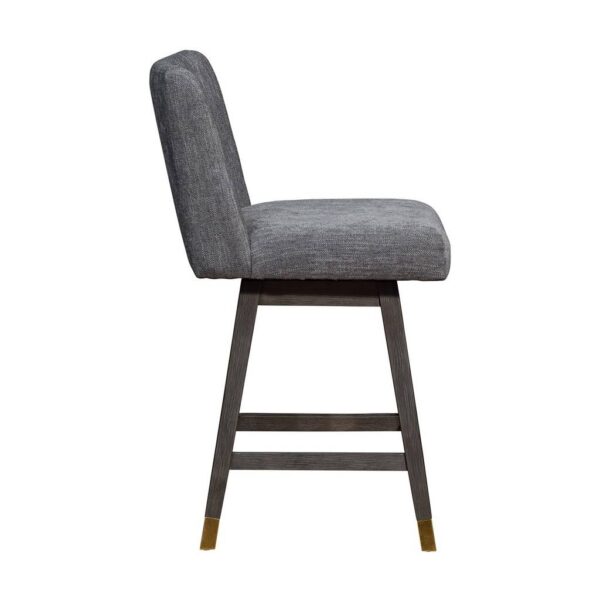 26" Gray and Brown Solid Wood Counter Height Swivel Bar Chair