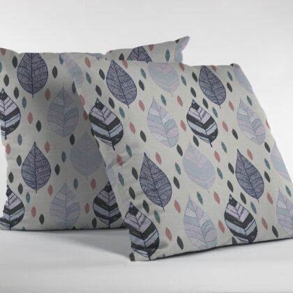 18” Cream Gray Leaves Suede Zippered Throw Pillow