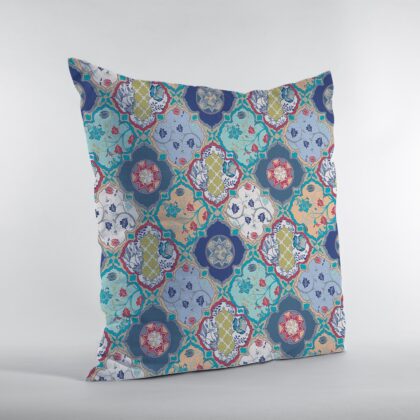 16” Blue Peach Trellis Suede Zippered Throw Pillow