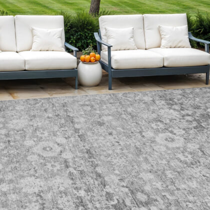 9' X 12' Silver Gray And Pewter Oriental Washable Indoor Outdoor Area Rug