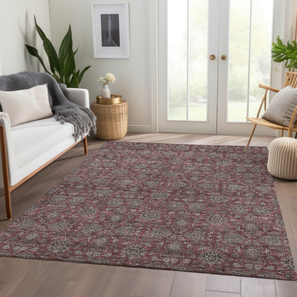 8' X 10' Merlot Gray And Taupe Floral Washable Indoor Outdoor Area Rug