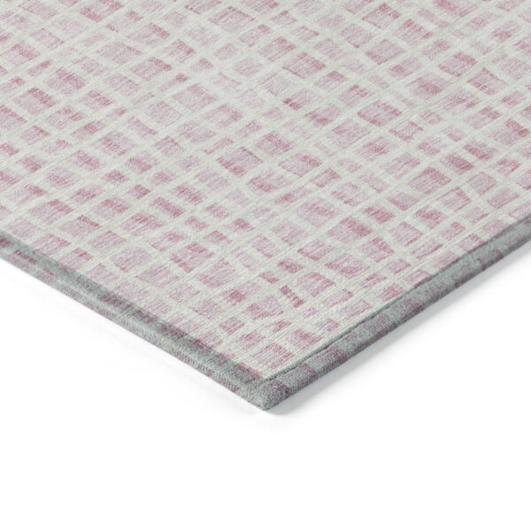 8' Pink And Ivory Round Striped Washable Indoor Outdoor Area Rug