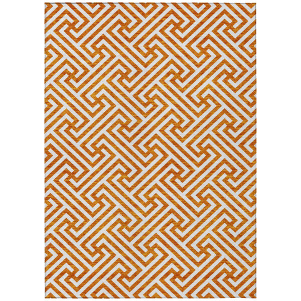10' X 14' Orange And Ivory Geometric Washable Indoor Outdoor Area Rug