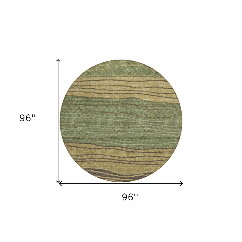 8' Olive Green And Chocolate Round Striped Washable Indoor Outdoor Area Rug