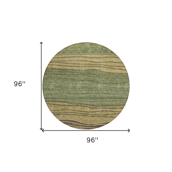 8' Olive Green And Chocolate Round Striped Washable Indoor Outdoor Area Rug