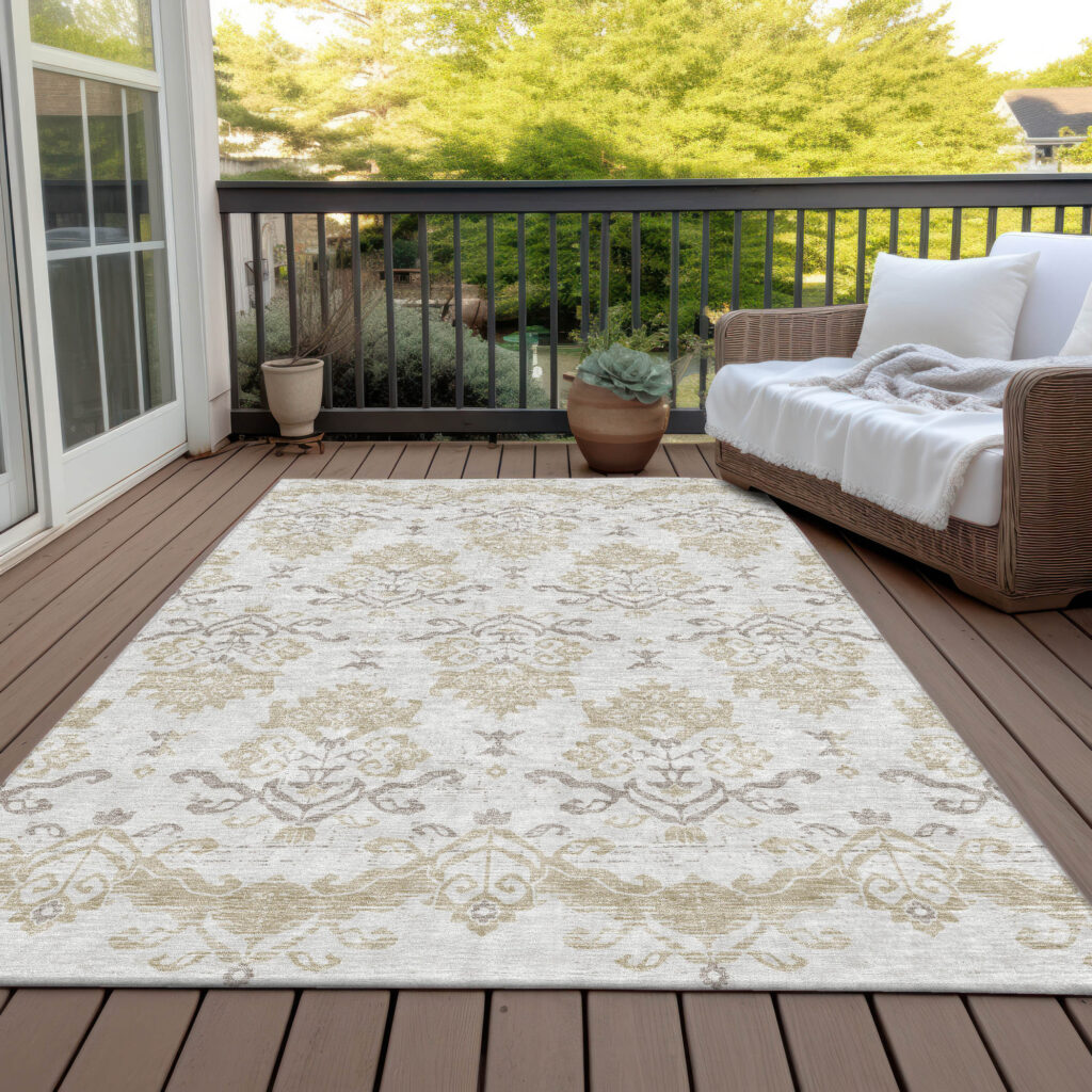 8' X 10' Ivory Beige And Taupe Oriental Washable Indoor Outdoor Area Rug