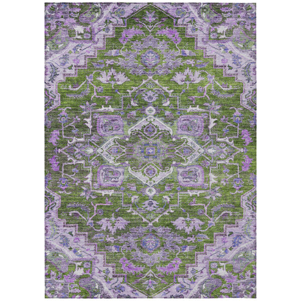 8' X 10' Olive Green And Purple Oriental Washable Indoor Outdoor Area Rug