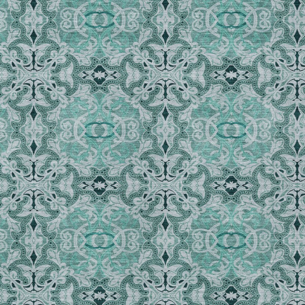 3' X 5' Teal Blue And Aqua Medallion Washable Indoor Outdoor Area Rug