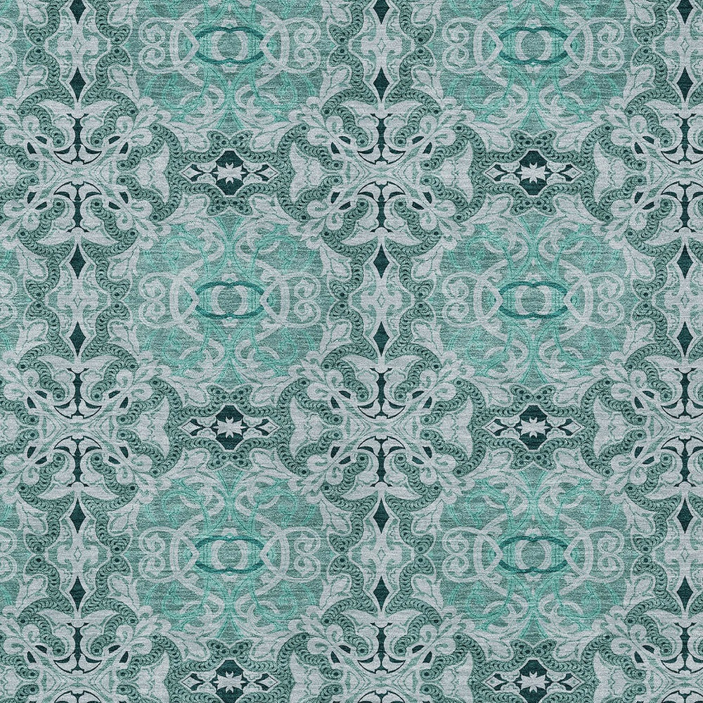 3' X 5' Teal Blue And Aqua Medallion Washable Indoor Outdoor Area Rug