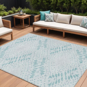 9' X 12' Teal Blue And Aqua Floral Washable Indoor Outdoor Area Rug