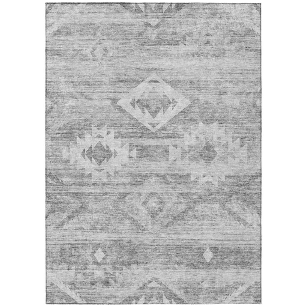 10' X 14' Silver Gray And Charcoal Southwestern Washable Indoor Outdoor Area Rug