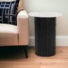 22" Black And White Wood And Marble Round Pedestal End Table