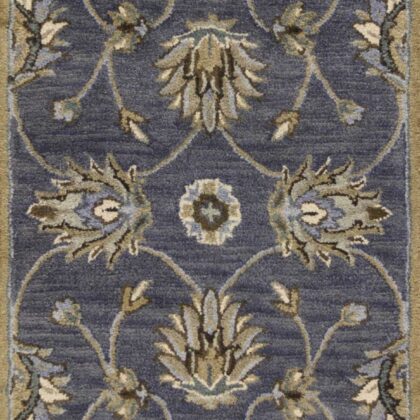 7' Midnight Blue Hand Tufted Wool Traditional Floral Indoor Runner Rug
