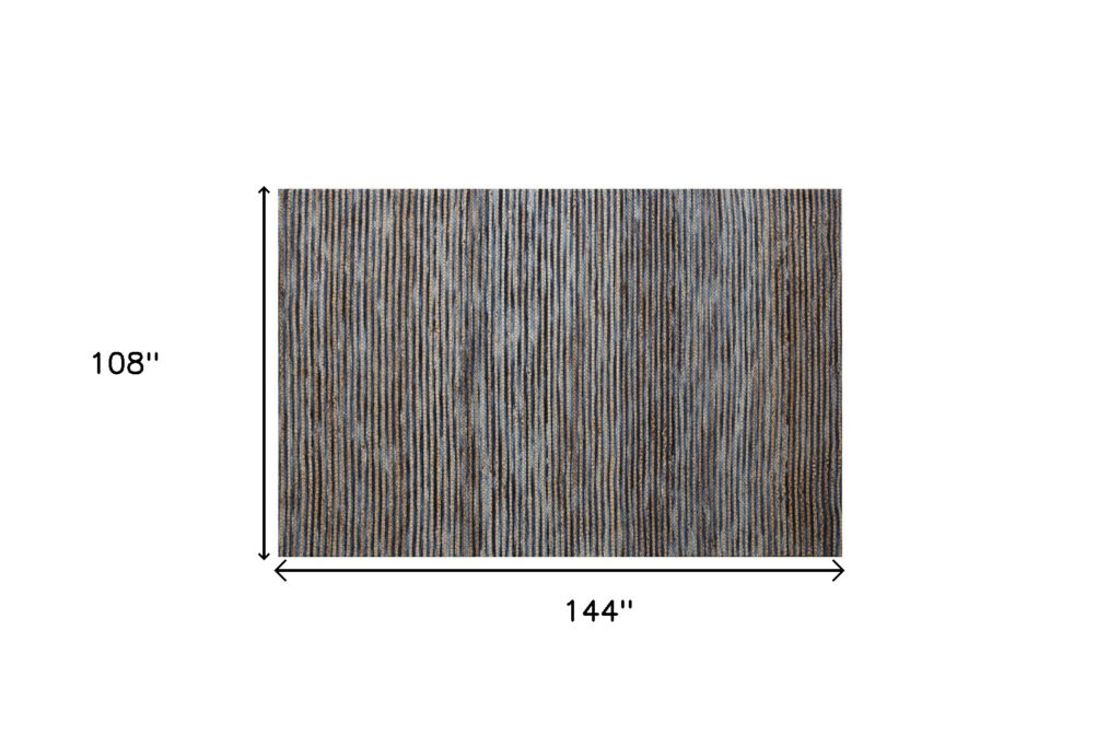 9' x 12' Blue Striped Hand Woven Area Rug