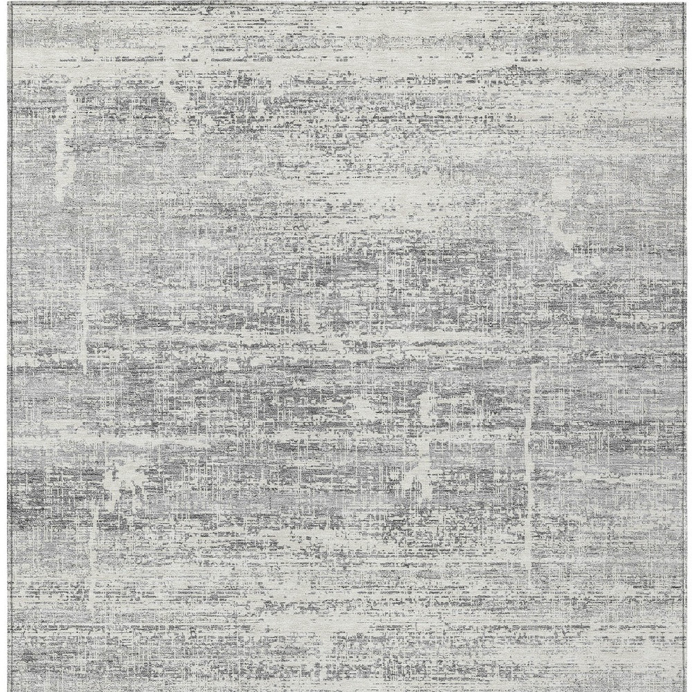 10' X 14' Silver Gray And Charcoal Abstract Washable Indoor Outdoor Area Rug