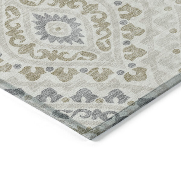 9' X 12' Ivory Beige And Gray Floral Washable Indoor Outdoor Area Rug
