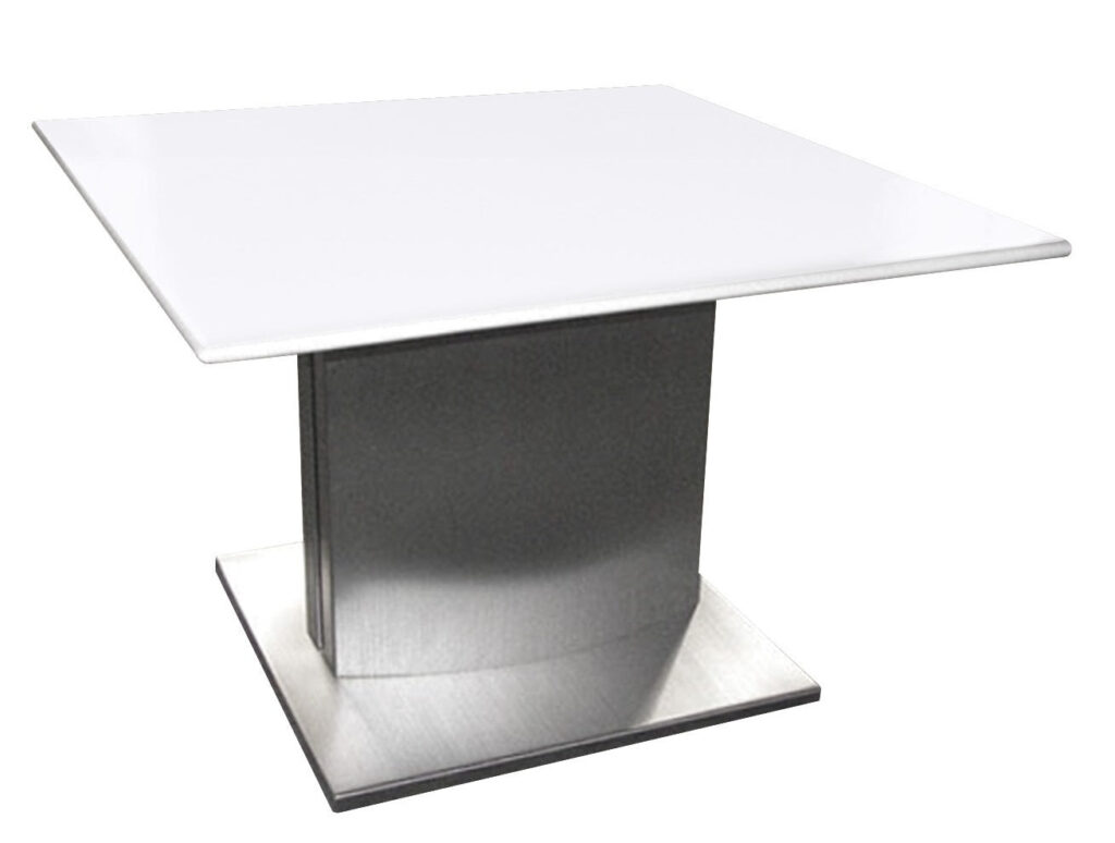 22" White And Silver Marble And Metal Square Pedestal End Table