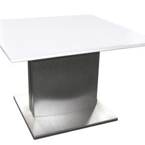 22" White And Silver Marble And Metal Square Pedestal End Table