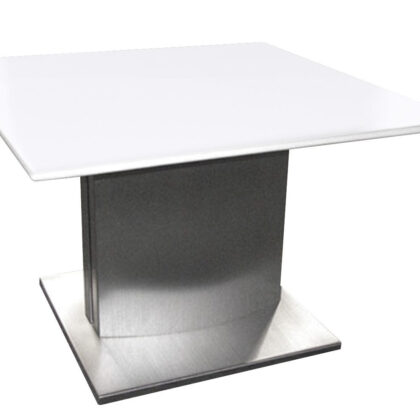 22" White And Silver Marble And Metal Square Pedestal End Table