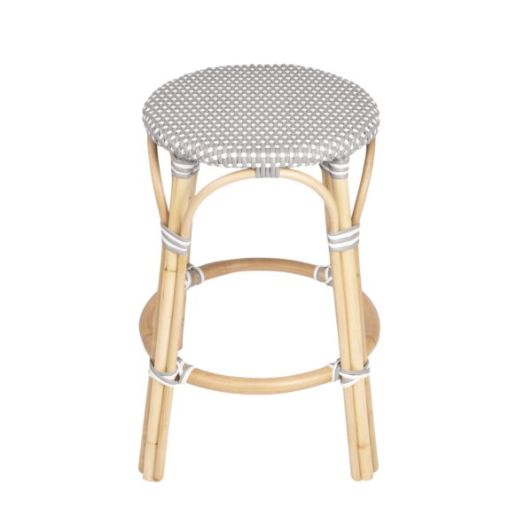 24" Natural Gray and White Rattan Backless Counter Height Bar Chair