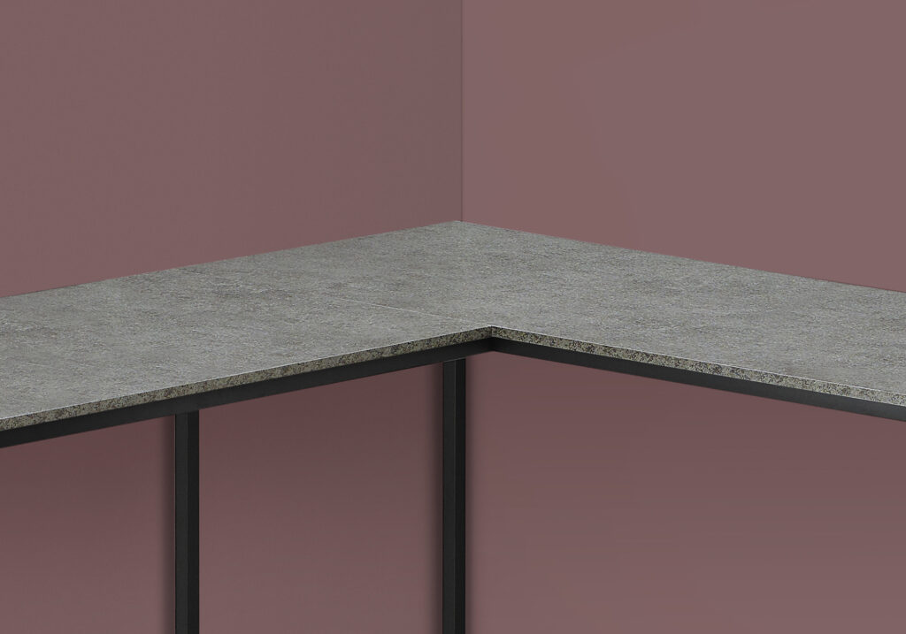 58" Gray and Black Faux Stone Wood And Metal Corner Computer Desk