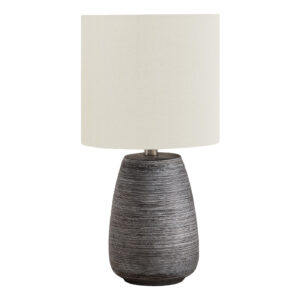 19" Gray Ceramic Round Table Lamp With Ivory Drum Shade