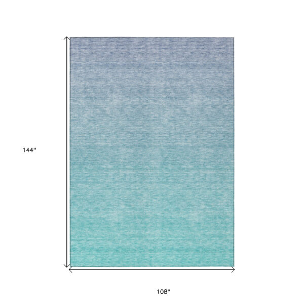 9' X 12' Sky Blue And Teal Blue Ombre Washable Indoor Outdoor Area Rug