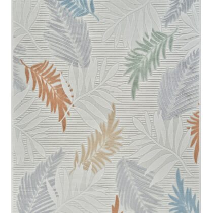 8' X 10' Cream and Beige Botanical Leaves Distressed Indoor Outdoor Area Rug