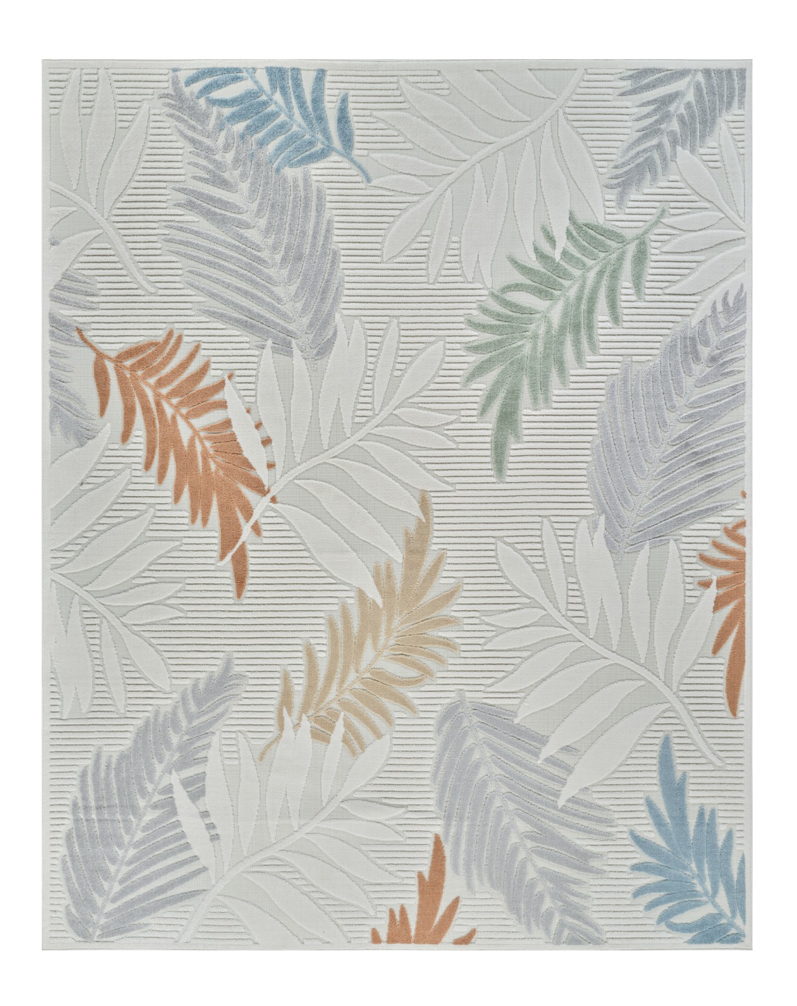 8' X 10' Cream and Beige Botanical Leaves Distressed Indoor Outdoor Area Rug