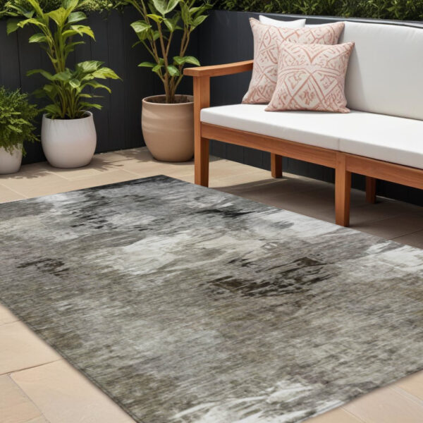 8' X 10' Taupe Beige And Ivory Abstract Washable Indoor Outdoor Area Rug