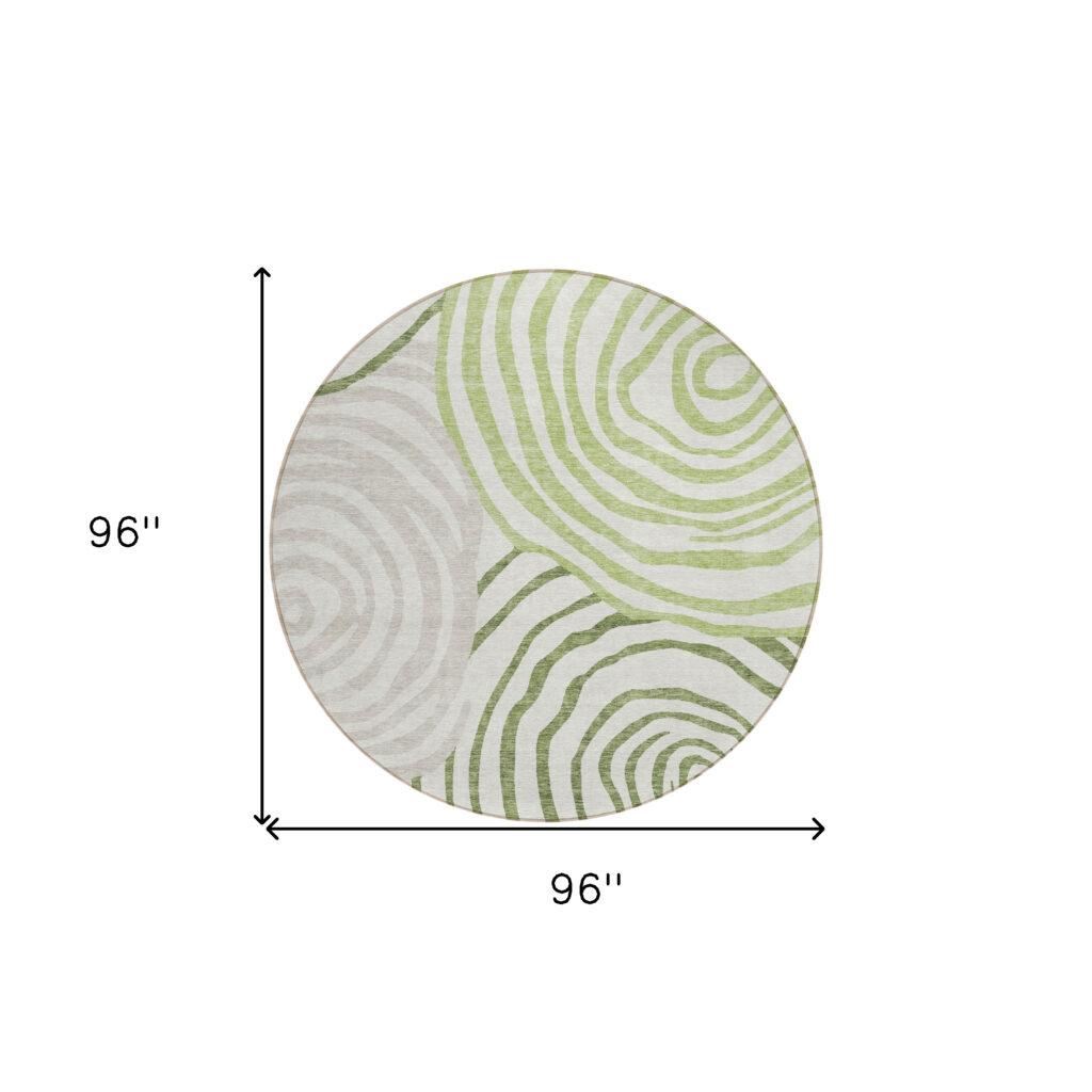 8' Artichoke Green And Fern Green Round Abstract Washable Indoor Outdoor Area Rug