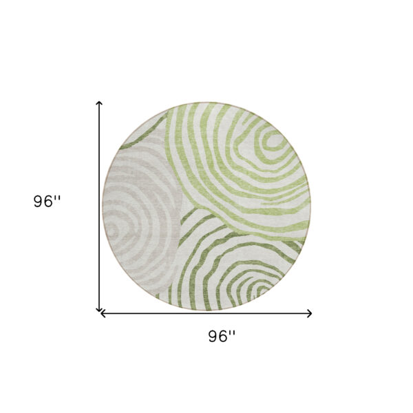 8' Artichoke Green And Fern Green Round Abstract Washable Indoor Outdoor Area Rug