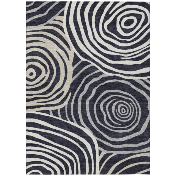8' X 10' Black Charcoal And Gray Abstract Washable Indoor Outdoor Area Rug