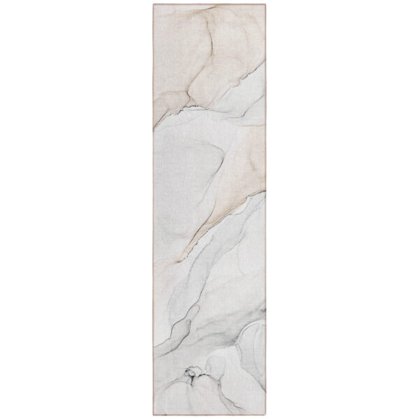 8' Runner Beige Ivory and Gray Abstract Washable Non Skid Indoor Outdoor Runner Rug