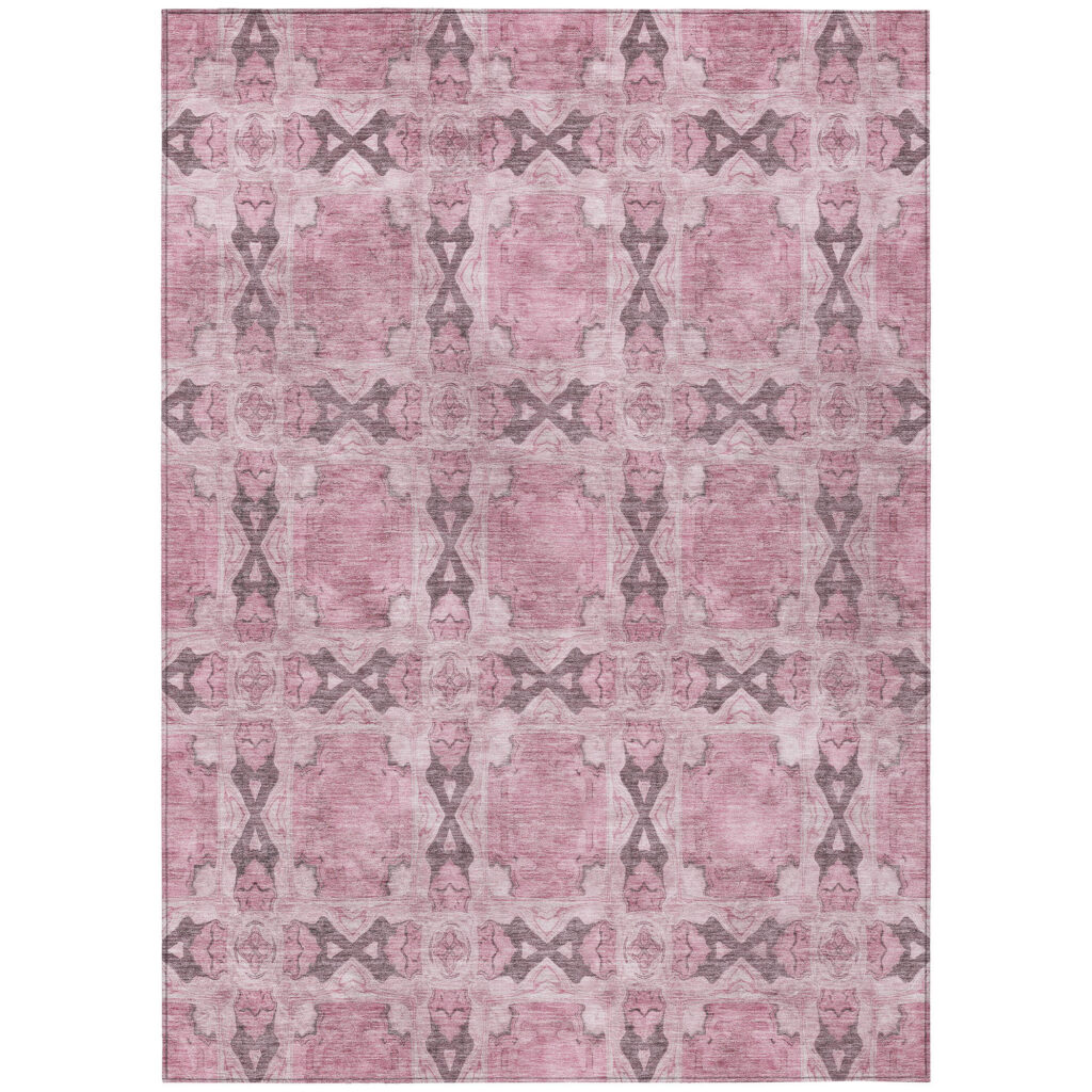 10' X 14' Pink Floral Medallion Washable Non Skid Indoor Outdoor Area Rug