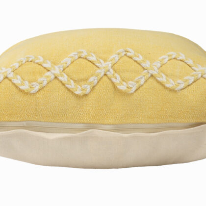 20" X 20" Yellow and White Braided Cotton Zippered Pillow