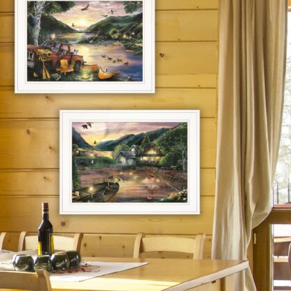 Set Of Two Lakefront Camping 1 White Framed Print Wall Art