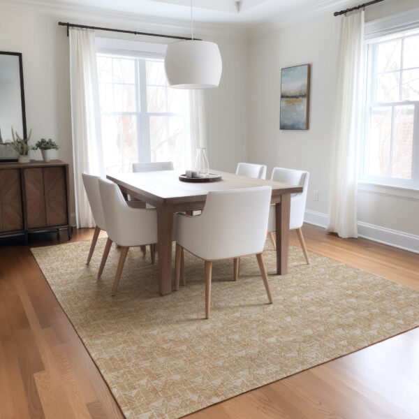 8' X 10' Tan Geometric Washable Non Skid Indoor Outdoor Area Rug