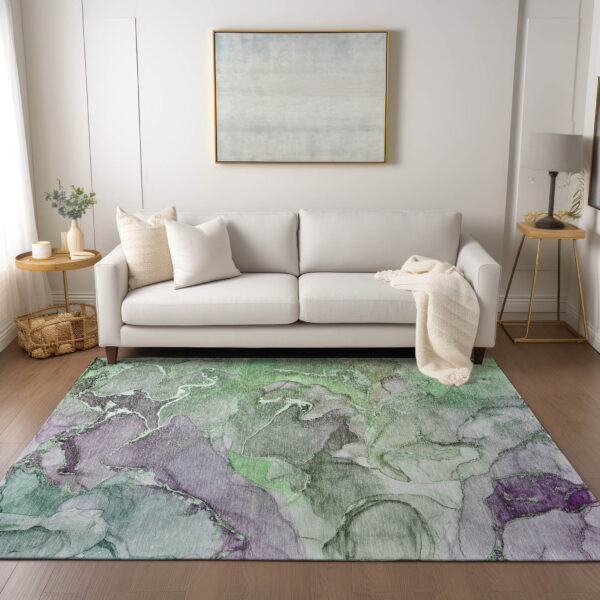 3' X 5' Green Abstract Washable Non Skid Indoor Outdoor Area Rug