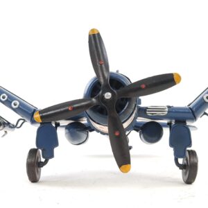 6" Blue Metal Hand Painted Model Airplane Tabletop Sculpture