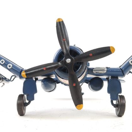 6" Blue Metal Hand Painted Model Airplane Tabletop Sculpture